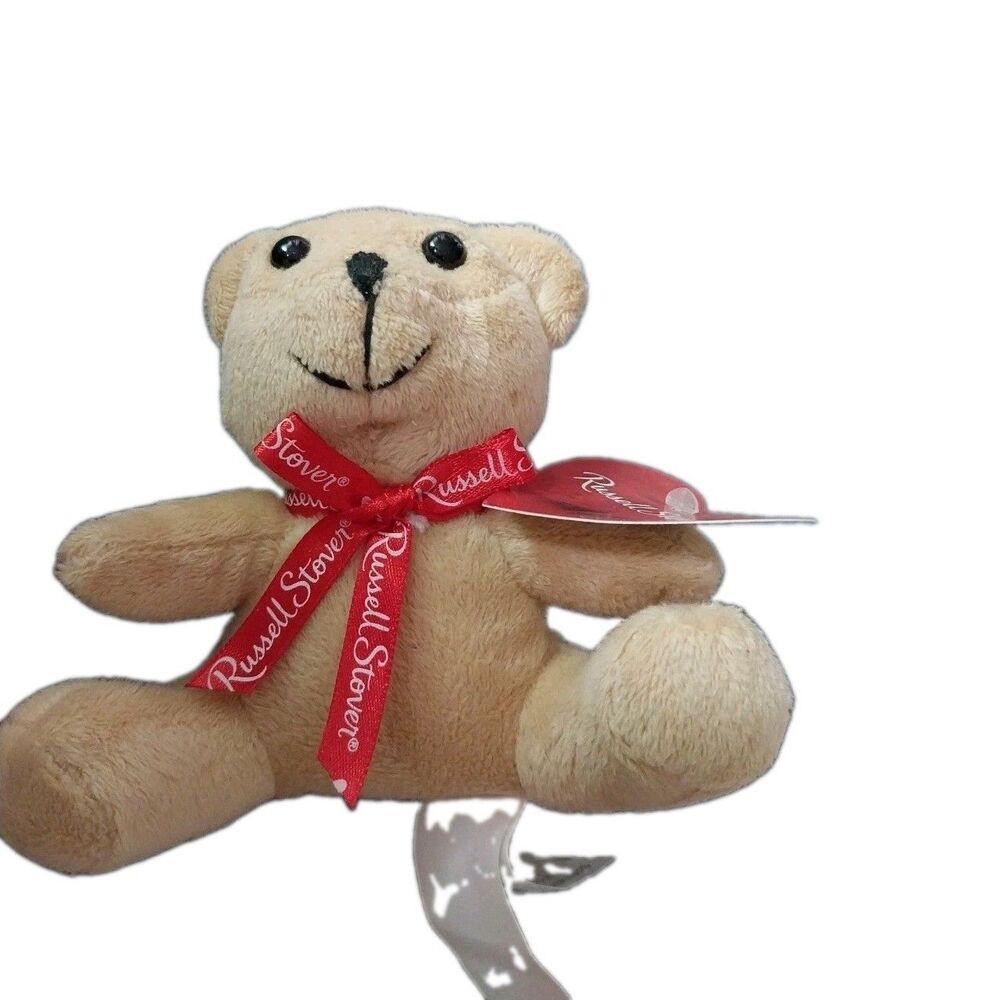 Vintage Russel Stover Mini 4.5" Teddy Bear Plush Toy Beige Candies Chocolate NWT